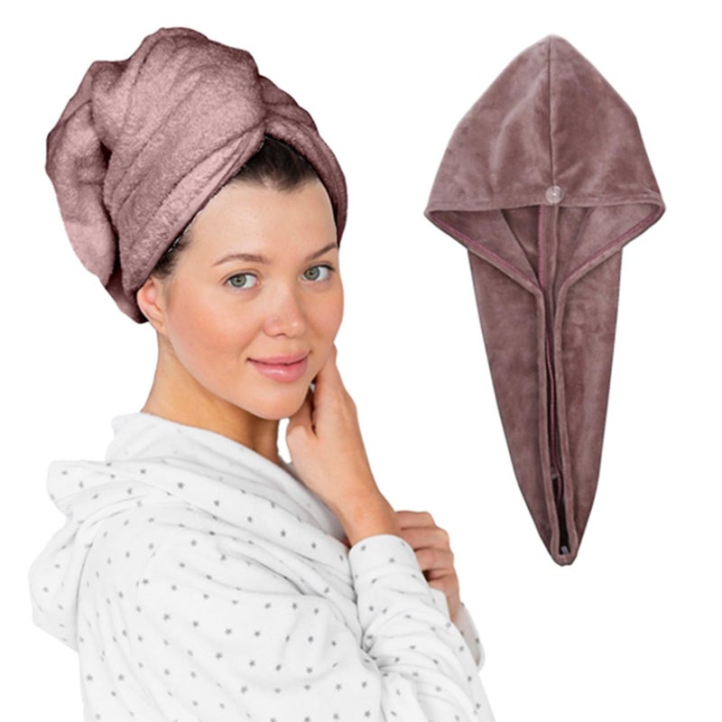 HOUSSE Microfibre Head Towels | 550 GSM High Absorbent Hair Wrap with Adjustable Buttons for Girls | Super Soft & Quick Dry Wrap Towel for Hairs | Pack of 1 | 25x65 cm(Antler) - Image 1