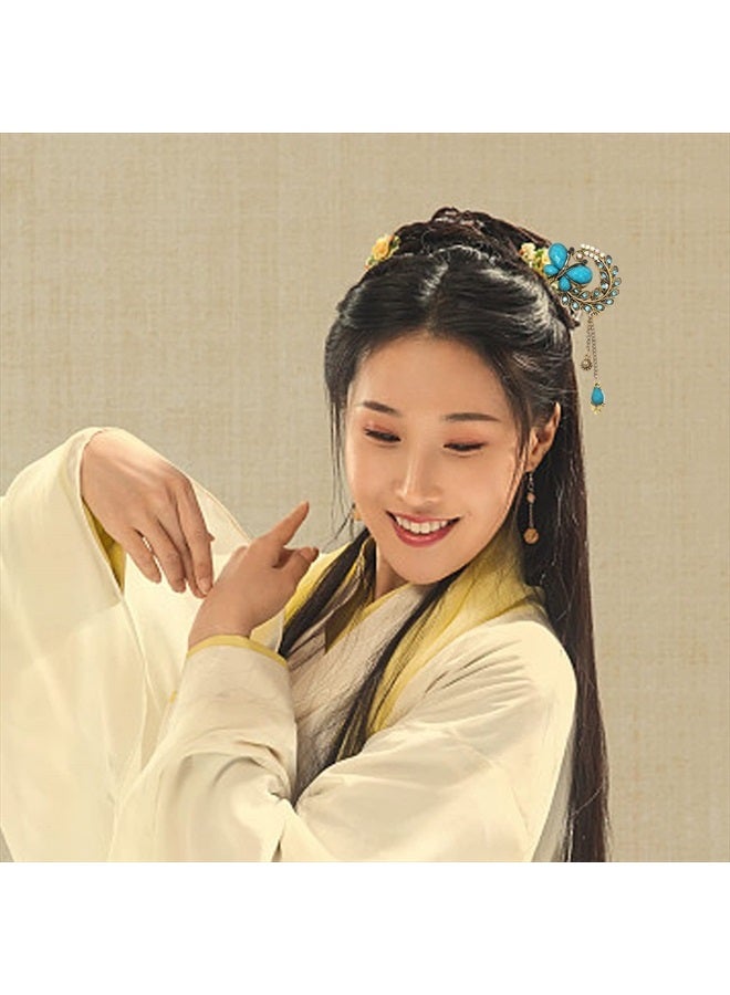 Honbay Fashion Long Hair Decoration Chinese Traditional Style Retro Tassel Alloy Blue Butterfly Hair Stick Hair Chopsticks Hairpin Chignon Pin - Image 4