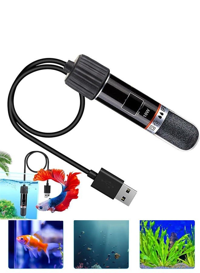 سخان أحواض السمك، سخان أحواض السمك الصغير USB، سخان أحواض السمك الصغير الغاطس 10 وات/15 وات مع ترموستات رقمي، يعمل بالطاقة عبر USB، درجة حرارة ثابتة لأحواض السمك حتى سعة 1 جالون - Image 1