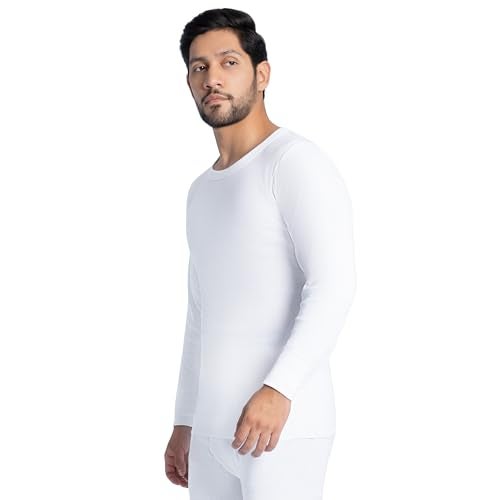 Indera Men's Cotton Rib Knit Thermals Underwear Crew Top, White, Large - Image 4
