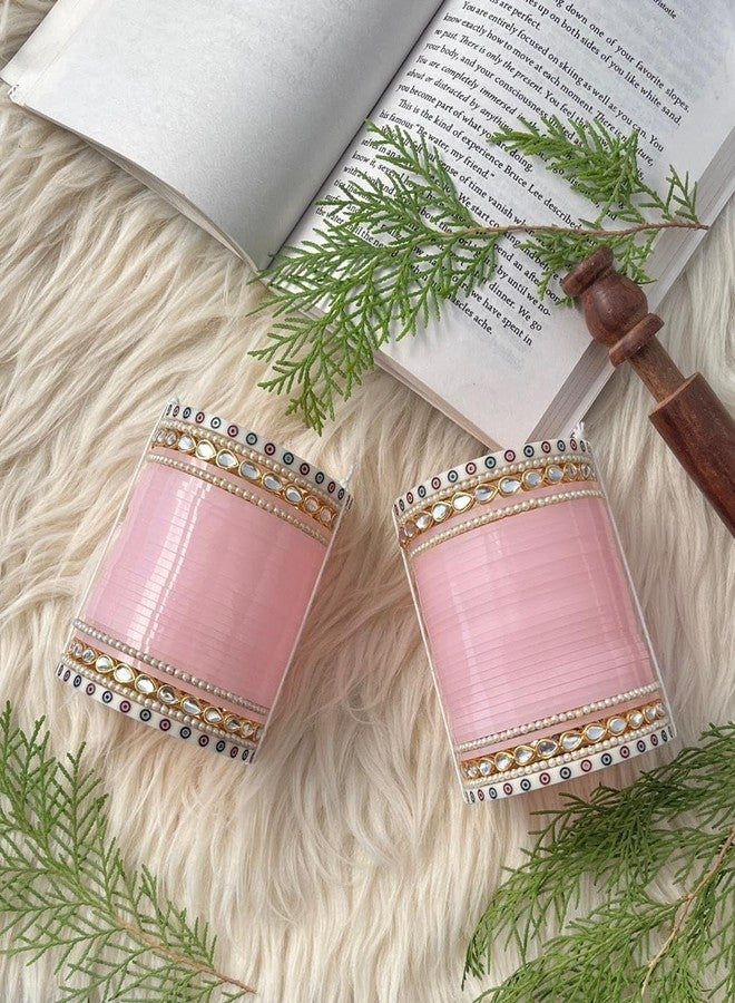 BANGLESKART مجموعة بانجلز كارت البنجابية، طقم أساور تشورا خفيف للعرائس، تصميم رائع، جودة بناء عالية، مصنوع بشكل جميل، لون وردي فاتح (2.4) - Image 3