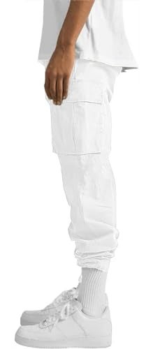 HUNGSON Mens Cargo Pants Drawstring Casual Hiking Pants Joggers Athletic Trousers Cotton Loose Straight Sweatpants for Men White - Image 2