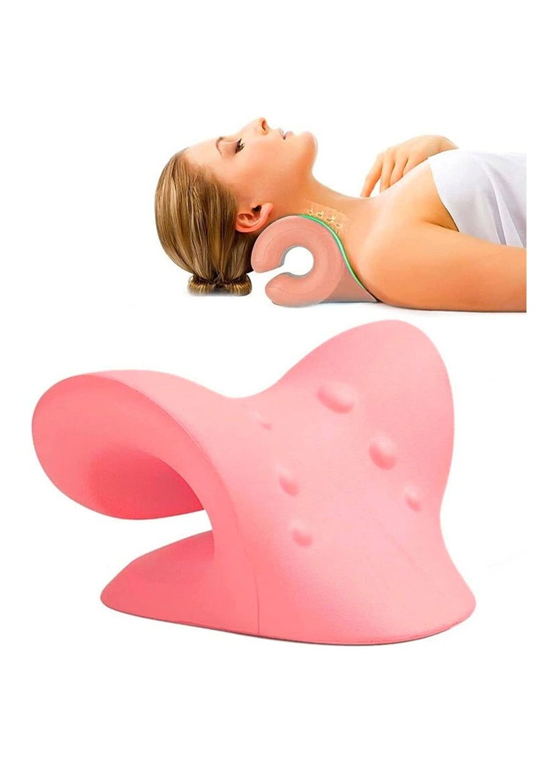 BEAUTY AMBITION Neck and Shoulder Relaxer, Cervical Traction Device for TMJ Pain Relief and Cervical Spine Alignment, Chiropractic Pillow, Neck Stretcher, Neck pillow (Pink)  - Image 1