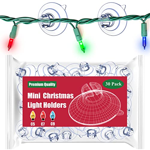 Miuezuth Mini Christmas Light Suction Cups [Set of 30] Small Holiday Light String Hooks Holders, Clear Rope Light Caddy Window Glass Suction Cup Clips Hang Seasonal Lights & Xmas Decorations - Image 1