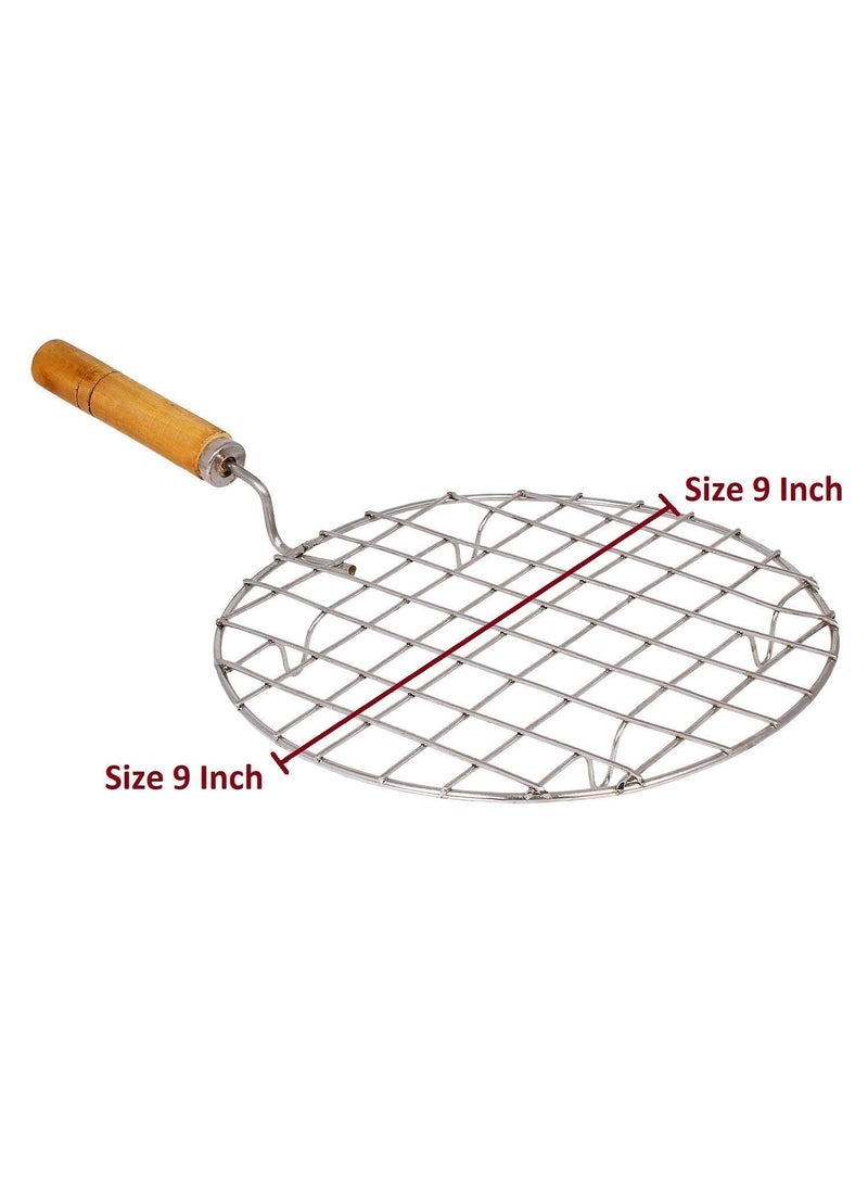 BE MALL BE MALL Wire Round Wooden Handle Roaster Papad Jali Paneer Grill Roti Maker Barbeque Jali Roaster Chapati Toast Grill Roaster  - Image 2