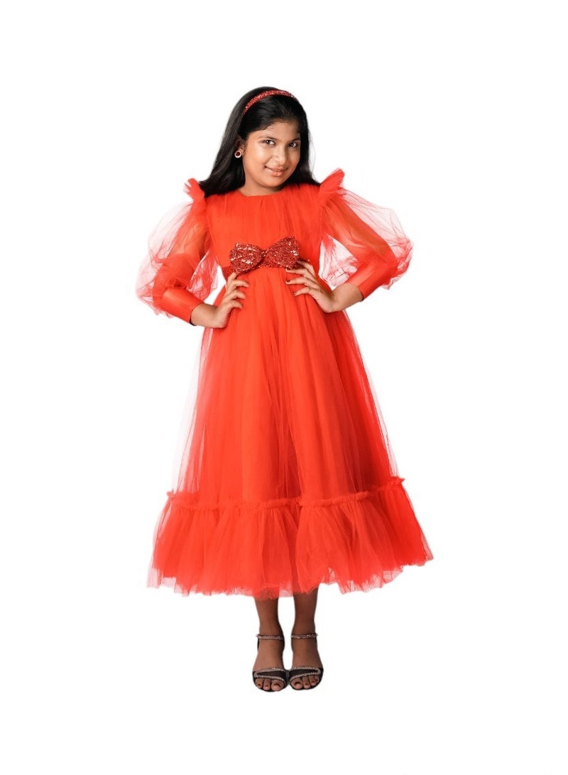 دىدانيالا فستان ماكسي دانتيلا مفصل بفيونكة أحمر - Image 1