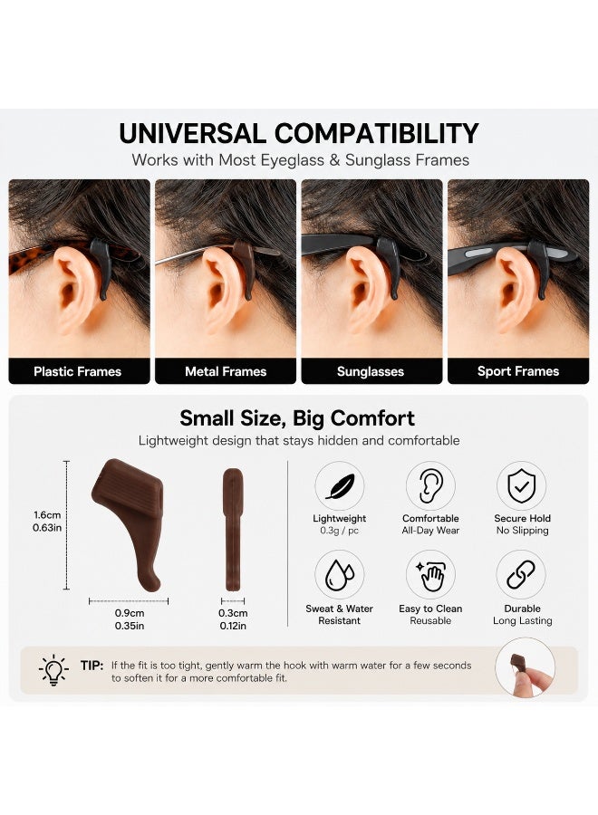 8Pcs Eyeglass Ear Hook Set, Soft Silicone Anti-Slip Glasses Holders, Comfortable Ear Grips for Eyeglasses & Sunglasses, Fits Most Frames, Black Clear Brown - Image 5