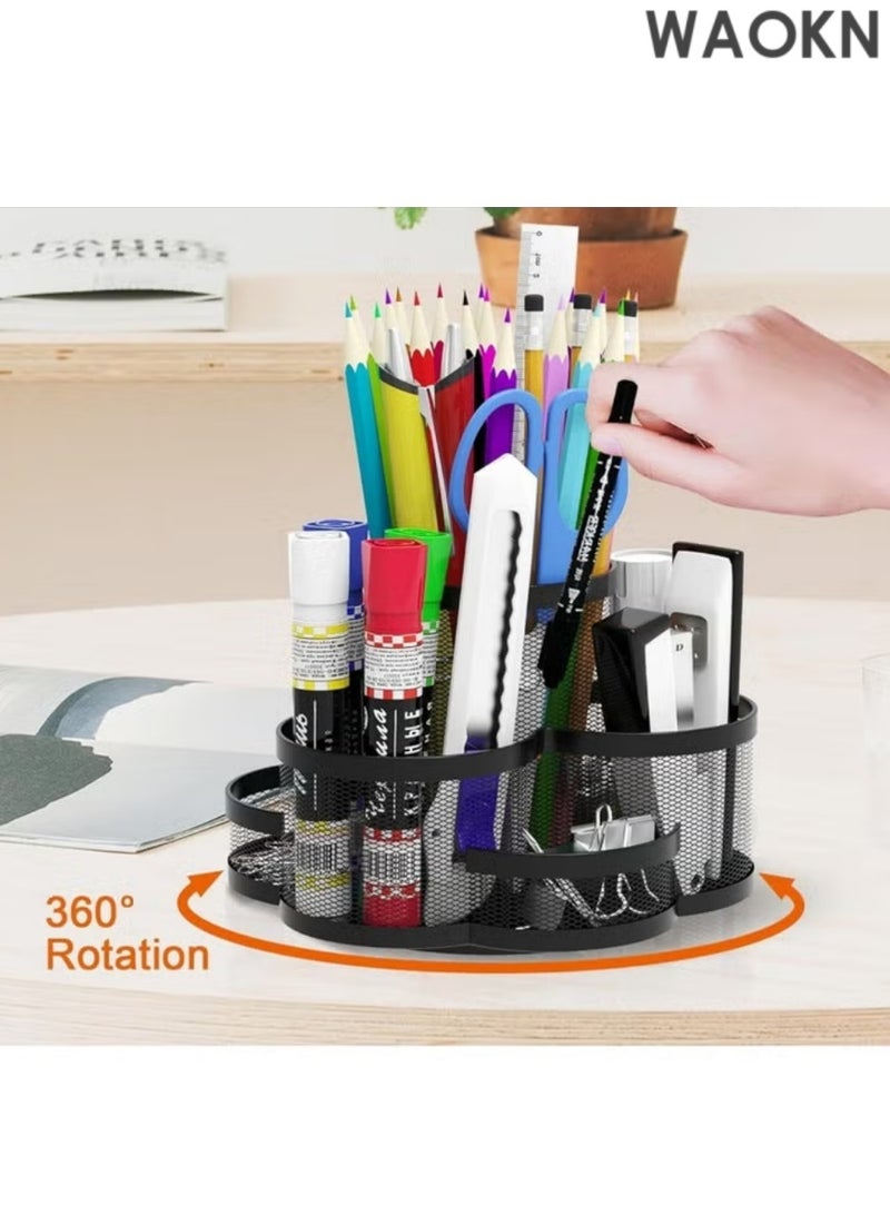 WAOKN Pencil Holder,360 degree rotating, Stationary organizer, Desk Organizer,7 Compartments,desk, Desktop Stationery Organizer, Office Supplies, caddy for School & Art Supplies,Teacher Gift - Image 2