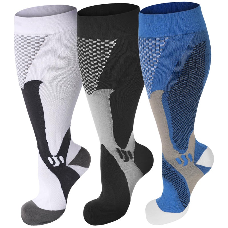 HYRIXDIRECT Wide Calf Compression Socks for Men Women 20-30 mmHg Knee High Large Support Stockings for Circulation - Image 1