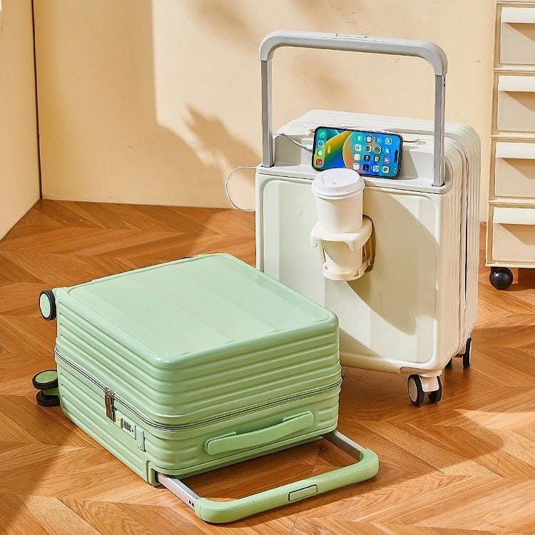 18-Inch Carry-on Suitcase with Front Pocket, USB Port, Cup Holder and Spinner Wheels - Image 3