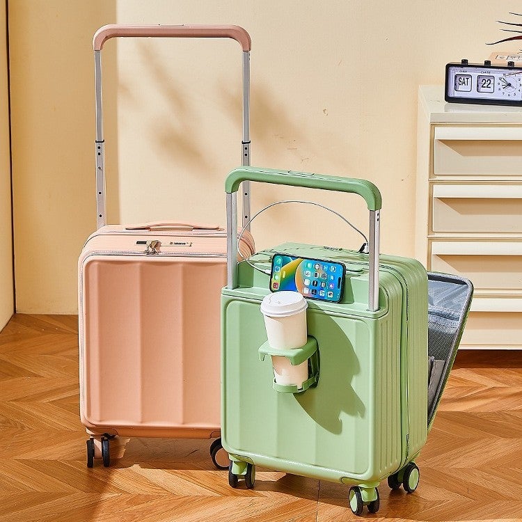 18-Inch Carry-on Suitcase with Front Pocket, USB Port, Cup Holder and Spinner Wheels - Image 4