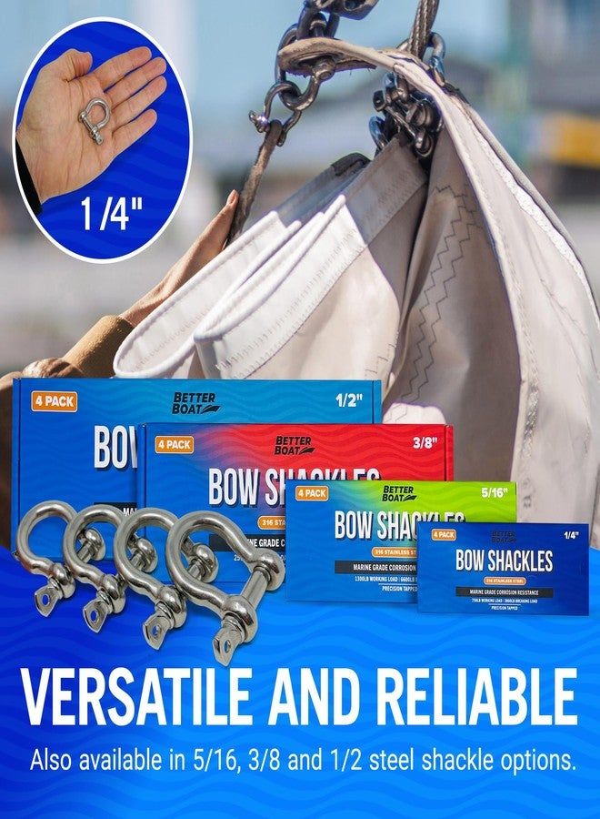 Better Boat Premium Stainless Steel D-Ring Shackles, Marine Grade, 4-Pack, 1/4" Mini Bow or Clevis Anchor Shackle for Boat, Sailboat, Chain, Rigging Clasp - Image 4