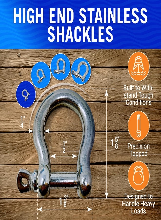 Better Boat Premium Stainless Steel D-Ring Shackles, Marine Grade, 4-Pack, 1/4" Mini Bow or Clevis Anchor Shackle for Boat, Sailboat, Chain, Rigging Clasp - Image 3