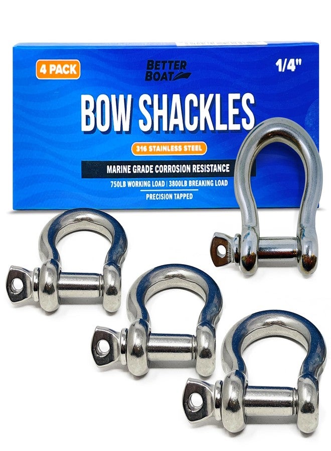 Better Boat Premium Stainless Steel D-Ring Shackles, Marine Grade, 4-Pack, 1/4" Mini Bow or Clevis Anchor Shackle for Boat, Sailboat, Chain, Rigging Clasp - Image 1