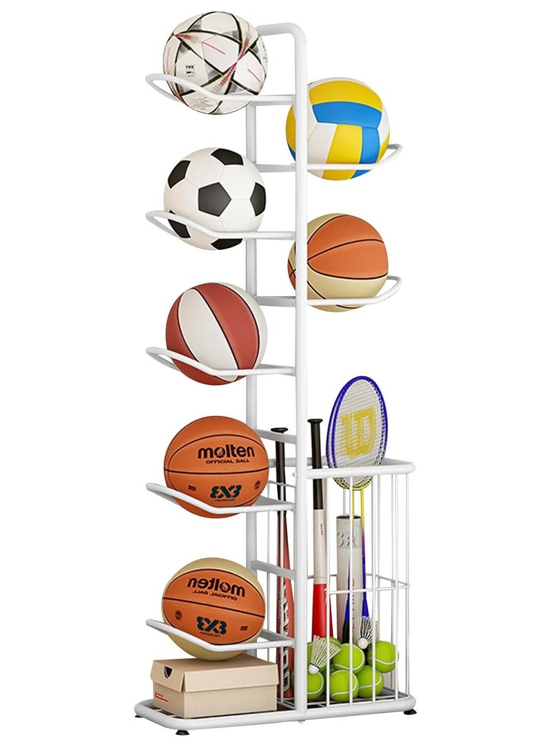 DubaiGallery Wall Mounted Basketball Racks Vertical Football Stand Soccer Rack Football Rack with Basket for Garage Tool Room  - Image 1