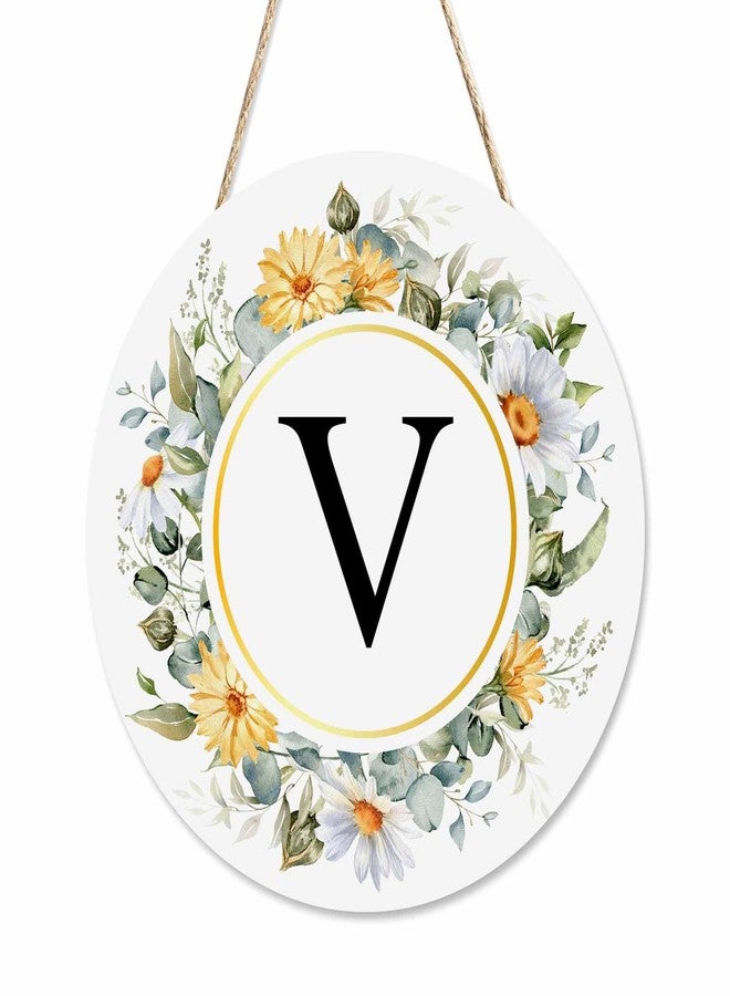 Beabes Welcome Sign Front Door Decoration Hand Drawn Wreath Hand Drawn Wreath Letter V Outdoor Indoor Wall Hanging Decorations 12x12in - Image 1