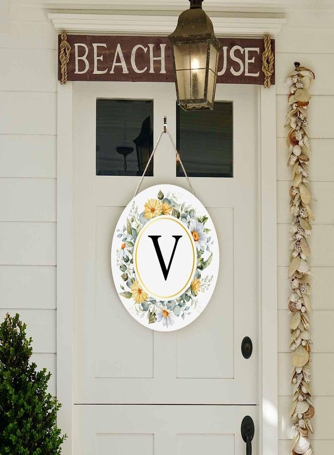 Beabes Welcome Sign Front Door Decoration Hand Drawn Wreath Hand Drawn Wreath Letter V Outdoor Indoor Wall Hanging Decorations 12x12in - Image 5