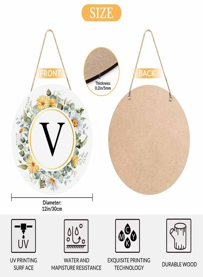 Beabes Welcome Sign Front Door Decoration Hand Drawn Wreath Hand Drawn Wreath Letter V Outdoor Indoor Wall Hanging Decorations 12x12in - Image 2