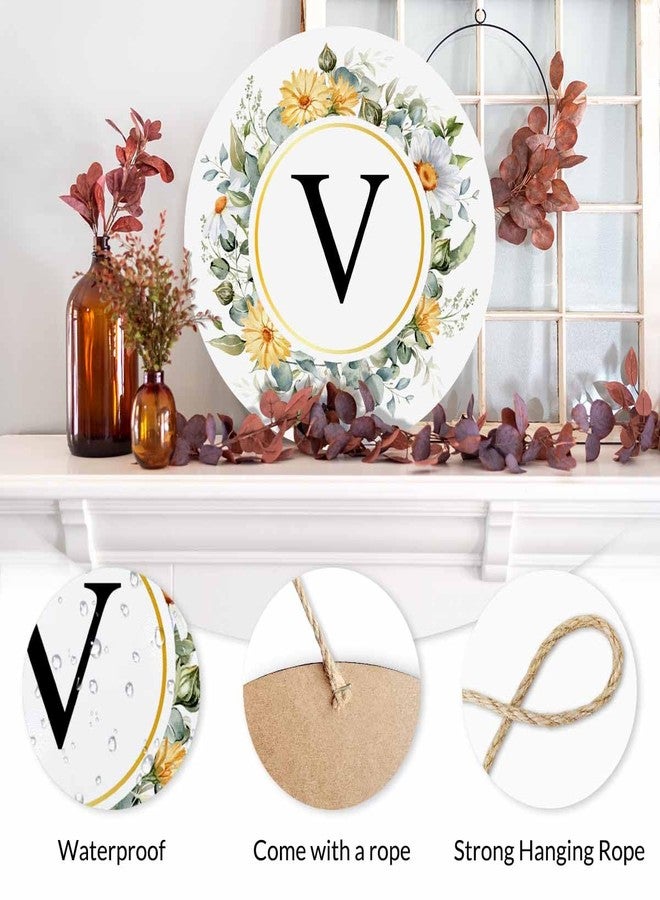 Beabes Welcome Sign Front Door Decoration Hand Drawn Wreath Hand Drawn Wreath Letter V Outdoor Indoor Wall Hanging Decorations 12x12in - Image 3