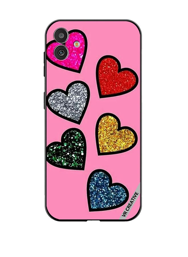 VR CREATIVE Protective Case Cover For Samsung Galaxy M13 5G Glitter Hearts in Pink Background Design Multicolour - Image 1
