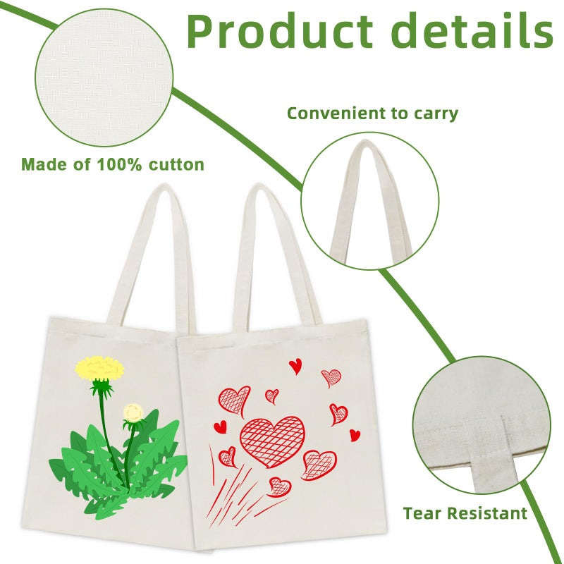 HECTOLIFE 24 Pack Canvas Tote, Reusable Blank Canvas for Shopping,Grocery Bags,DIY Gift Bags - Image 4