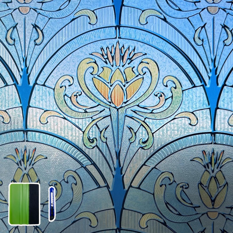 Chicskin 3D Vintage Stained Glass Window Film with Tools, Decorative Window Privacy Film for Room/Door/Home Decor, Twilight Iris, 11.02"X70.87"(28X180CM) - Image 1