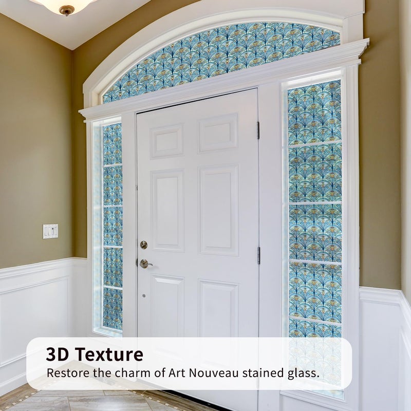 Chicskin 3D Vintage Stained Glass Window Film with Tools, Decorative Window Privacy Film for Room/Door/Home Decor, Twilight Iris, 11.02"X70.87"(28X180CM) - Image 4