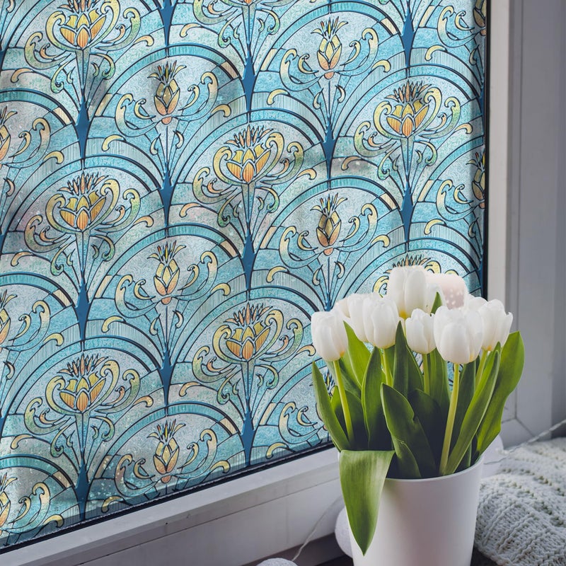 Chicskin 3D Vintage Stained Glass Window Film with Tools, Decorative Window Privacy Film for Room/Door/Home Decor, Twilight Iris, 11.02"X70.87"(28X180CM) - Image 3