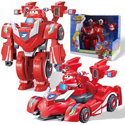 Super Wings Transformable Toys 7 Super Robot and 2 Mini Jett Transforming Suit 2 in 1 Racing CarRobot Action Figure for Boys and Girls Age 3 Gifts for Preschool Kids Red - Image 1