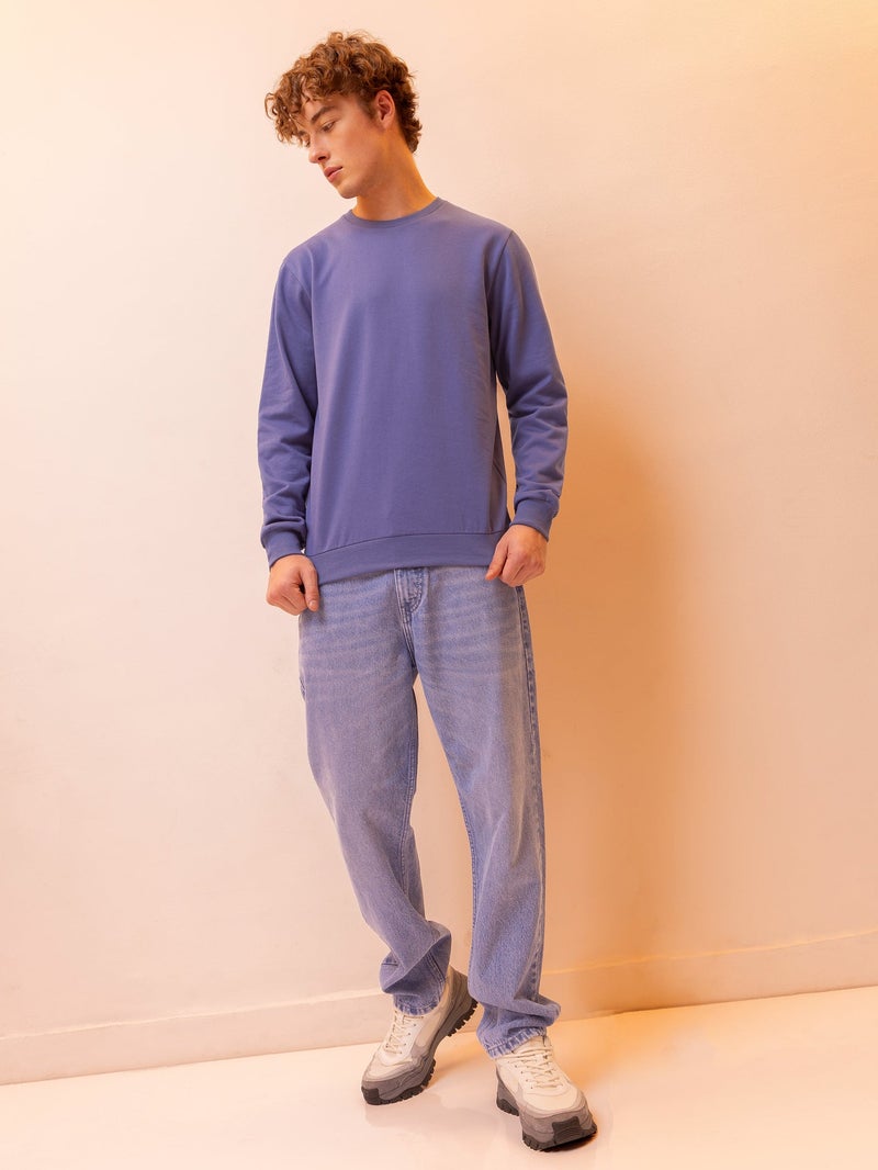 Beyoung Solid Dark Purple Men Sweatshirts - Image 5