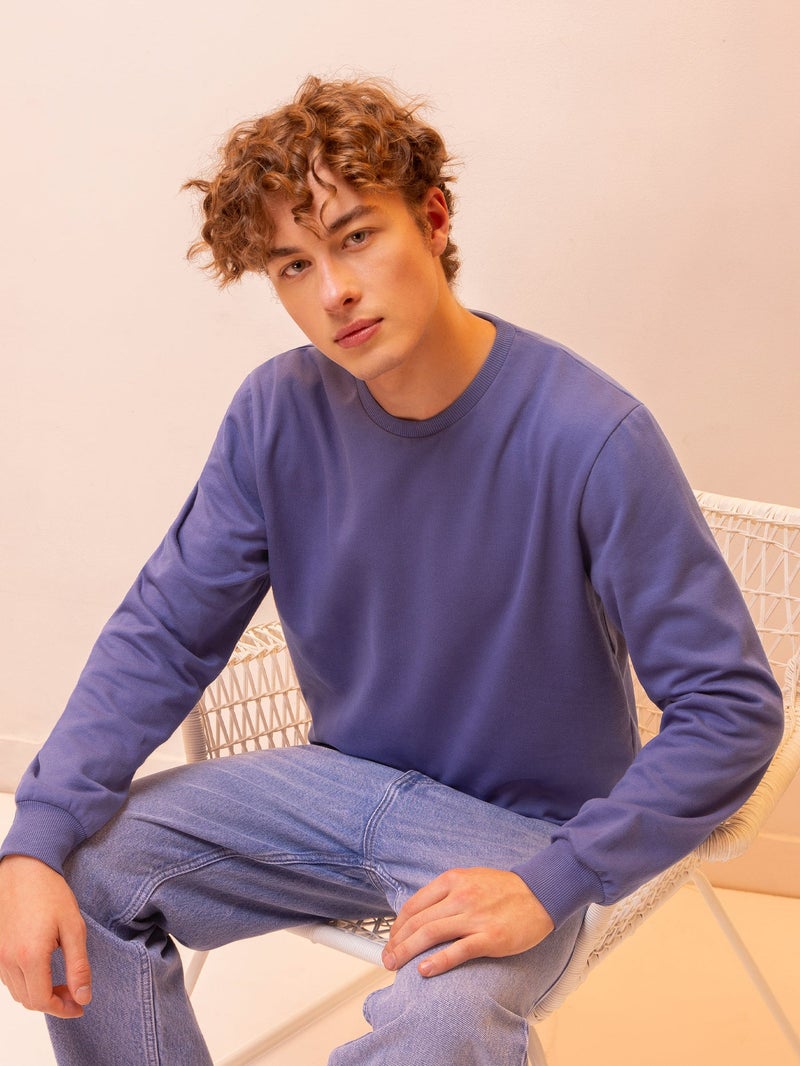 Beyoung Solid Dark Purple Men Sweatshirts - Image 2