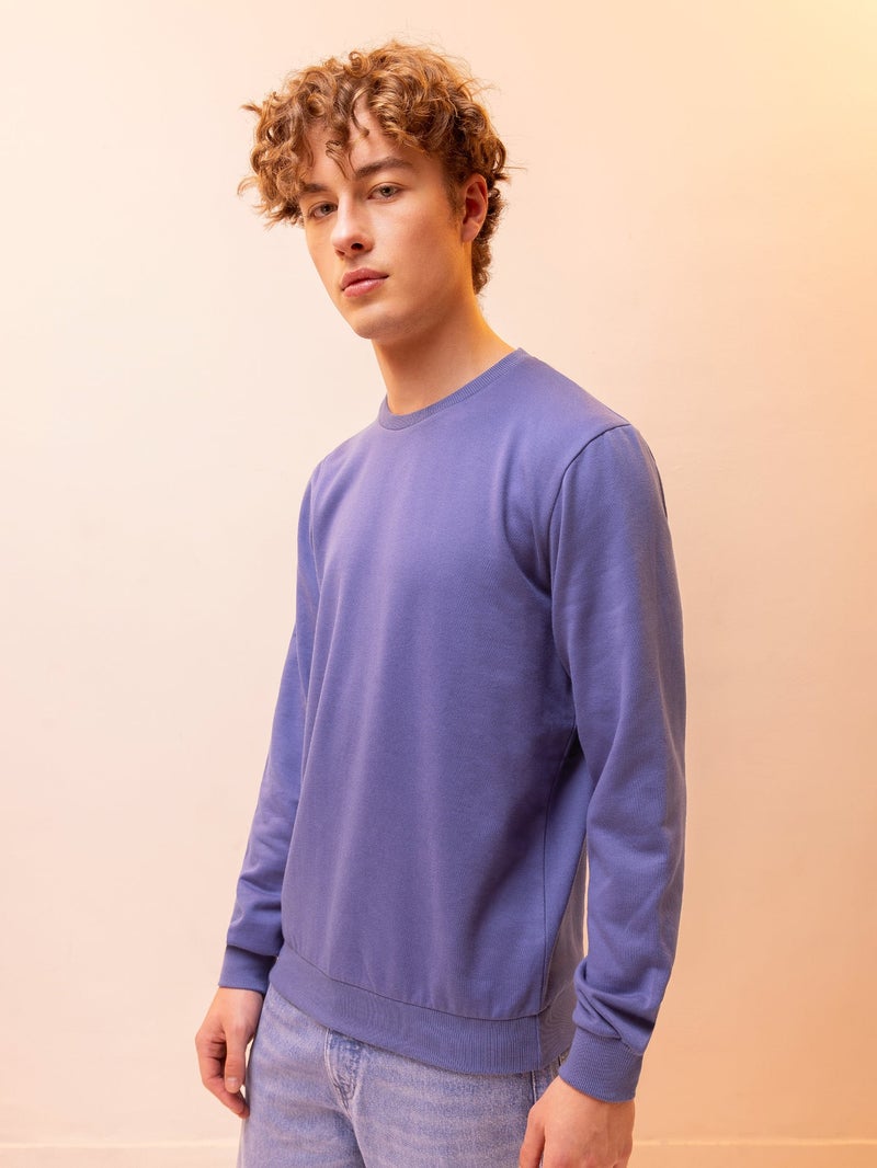 Beyoung Solid Dark Purple Men Sweatshirts - Image 1
