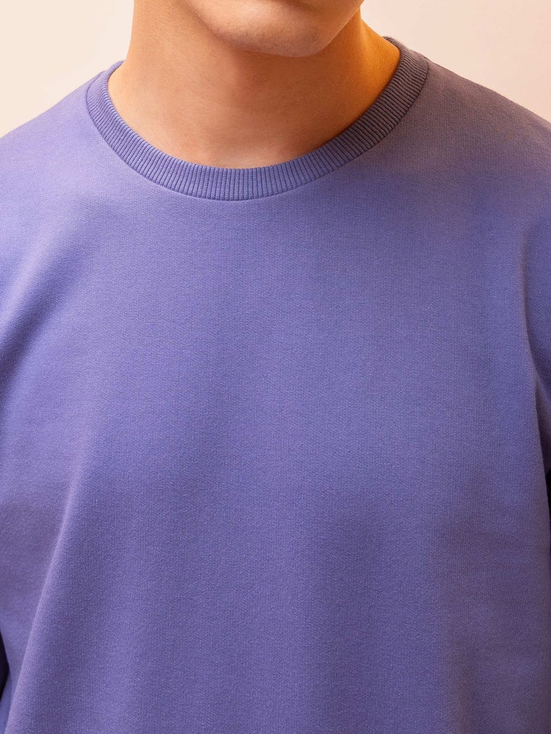Beyoung Solid Dark Purple Men Sweatshirts - Image 4