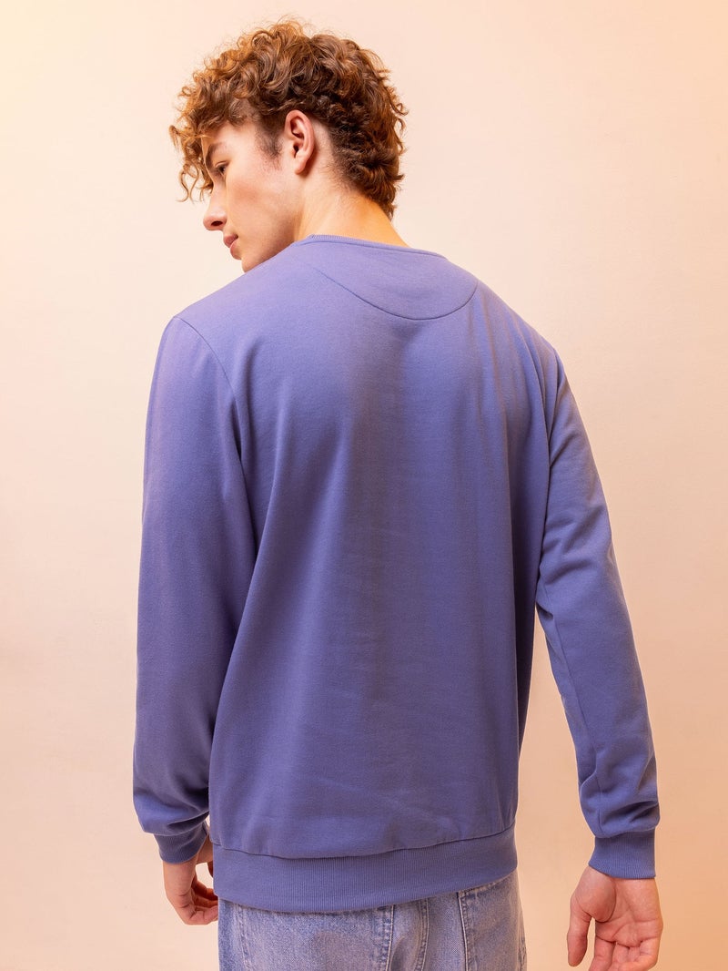Beyoung Solid Dark Purple Men Sweatshirts - Image 3