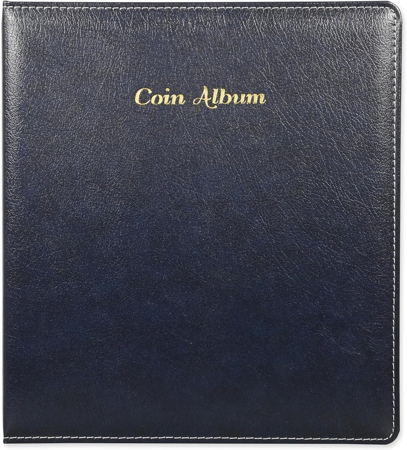 FIS Coin Album - Bonded Leather, 250x270mm, 4[D] Ring Binder with 35 Clear PVC Pockets, Blue - Image 3