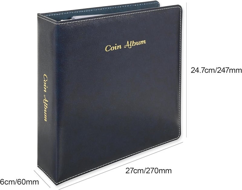 FIS Coin Album - Bonded Leather, 250x270mm, 4[D] Ring Binder with 35 Clear PVC Pockets, Blue - Image 5