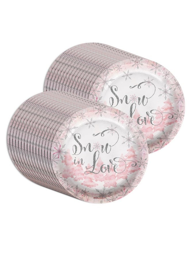 Birthday Galore Birthday Galore Snow in Love Pink Snowflake Party Plates - Bridal Shower Large 9" Paper Plates in Bulk 32 Piece  - Image 5