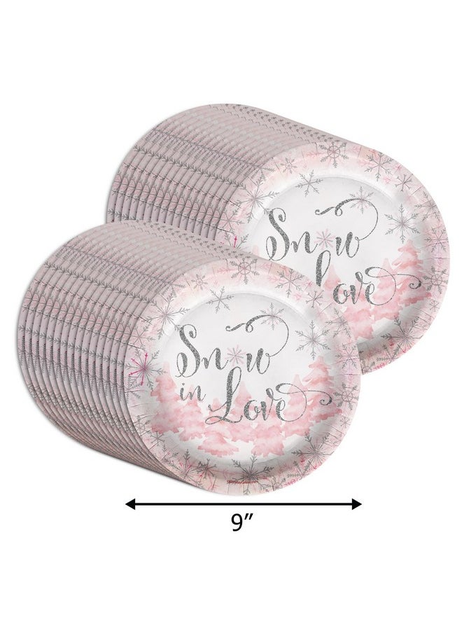 Birthday Galore Birthday Galore Snow in Love Pink Snowflake Party Plates - Bridal Shower Large 9" Paper Plates in Bulk 32 Piece  - Image 2