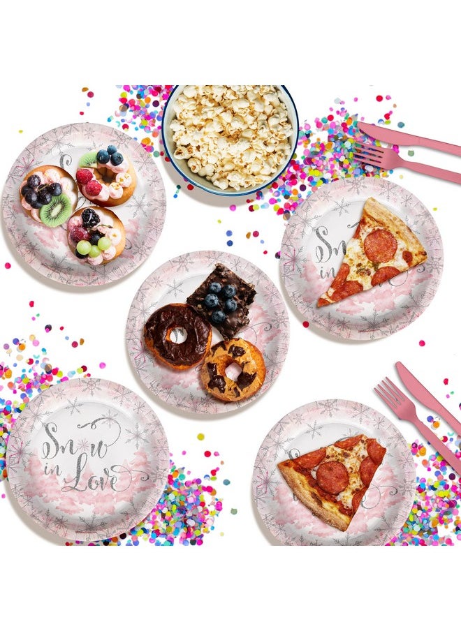 Birthday Galore Birthday Galore Snow in Love Pink Snowflake Party Plates - Bridal Shower Large 9" Paper Plates in Bulk 32 Piece  - Image 4