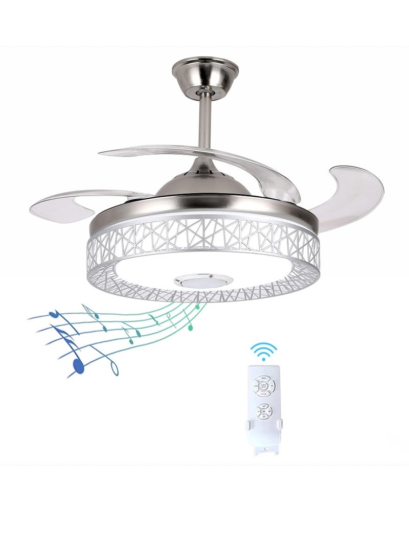 MODI Ceiling Fan with Light - 42 inch | Sliver 4-Blades Chandelier Fan with Remote | Ceiling Fan Lamp  - Image 1