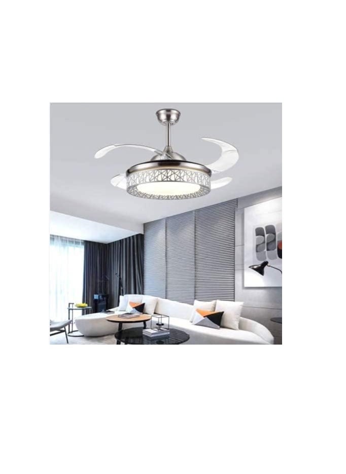 MODI Ceiling Fan with Light - 42 inch | Sliver 4-Blades Chandelier Fan with Remote | Ceiling Fan Lamp  - Image 2