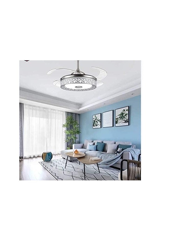 MODI Ceiling Fan with Light - 42 inch | Sliver 4-Blades Chandelier Fan with Remote | Ceiling Fan Lamp  - Image 3