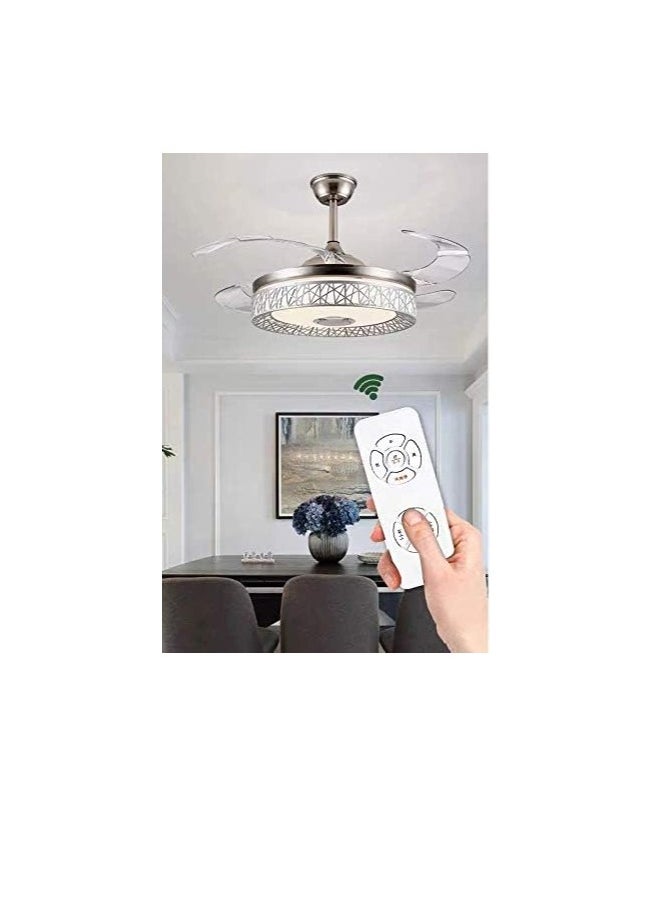 MODI Ceiling Fan with Light - 42 inch | Sliver 4-Blades Chandelier Fan with Remote | Ceiling Fan Lamp  - Image 4
