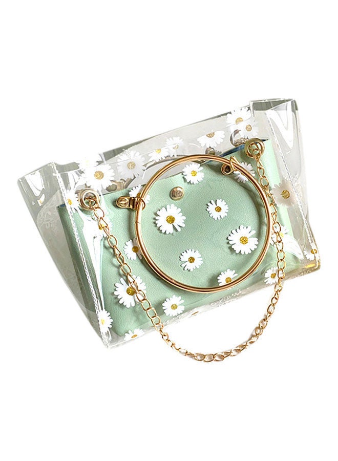 NIBEMINENT Women Marguerite Iron Ring Clear Jelly Square Tote Bag Crossbody Shoulder Pouch Green  - Image 1