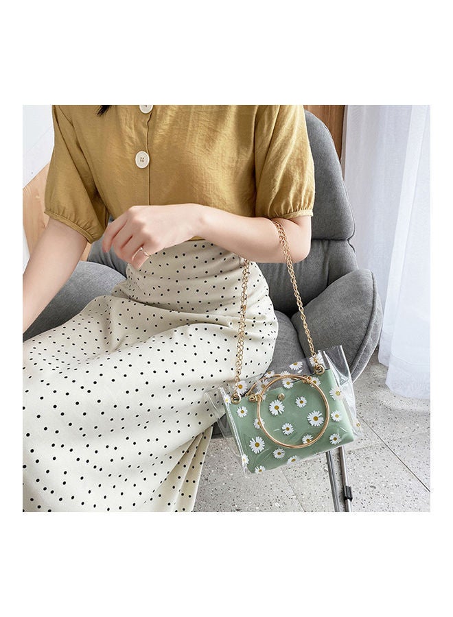 NIBEMINENT Women Marguerite Iron Ring Clear Jelly Square Tote Bag Crossbody Shoulder Pouch Green  - Image 4