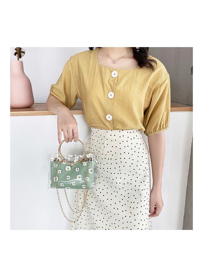 NIBEMINENT Women Marguerite Iron Ring Clear Jelly Square Tote Bag Crossbody Shoulder Pouch Green  - Image 3