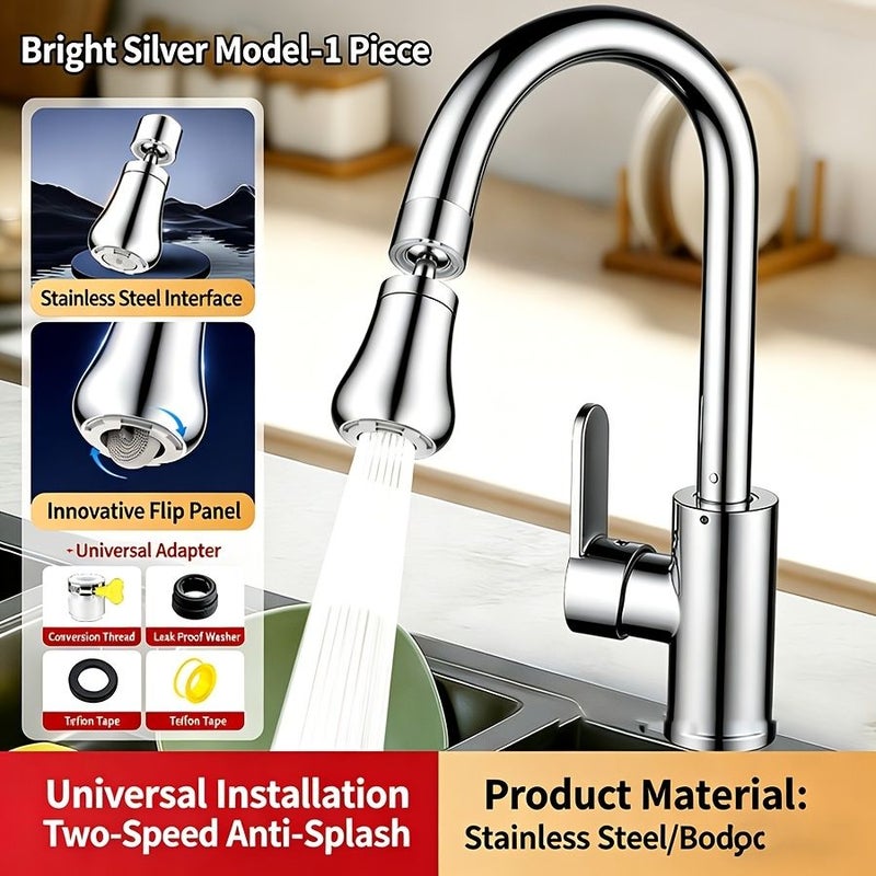 Silvery Stainless Steel Kitchen Bar Faucet Hot Cold 2 in 1 Sink Spray - Image 2