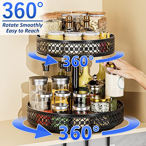 OVICAR Lazy Susan Organizer 2 Tier - Turntable Spice Rack 12 inch Adjustable Metal Rotating Lazy Susan for Cabinet Pantry Kitchen Countertop Dining Table Cupboard Bathroom Vanity Storage Black - Image 2