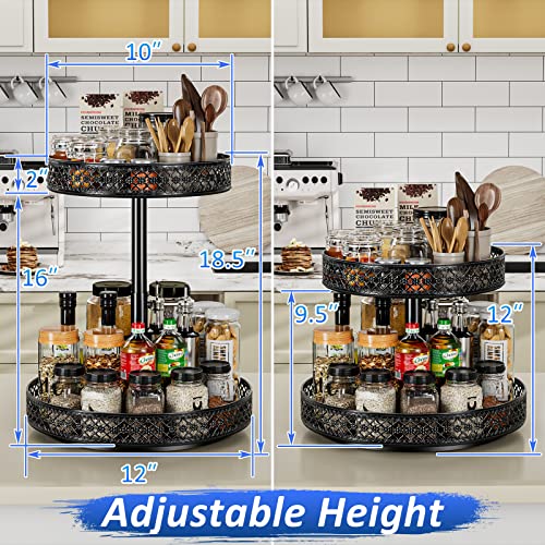 OVICAR Lazy Susan Organizer 2 Tier - Turntable Spice Rack 12 inch Adjustable Metal Rotating Lazy Susan for Cabinet Pantry Kitchen Countertop Dining Table Cupboard Bathroom Vanity Storage Black - Image 3
