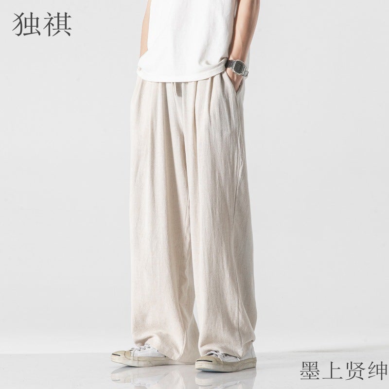 Chinese Style Linen Pants Men'S Loose Straight Sports Pants Summer Cotton And Linen All-Match Plus Size Wide Leg Casual Trousers For Men - Image 2